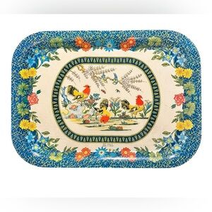 Vintage Meister Metalware Serving Tray Roosters Bluebirds Hens Flowers Brazil
